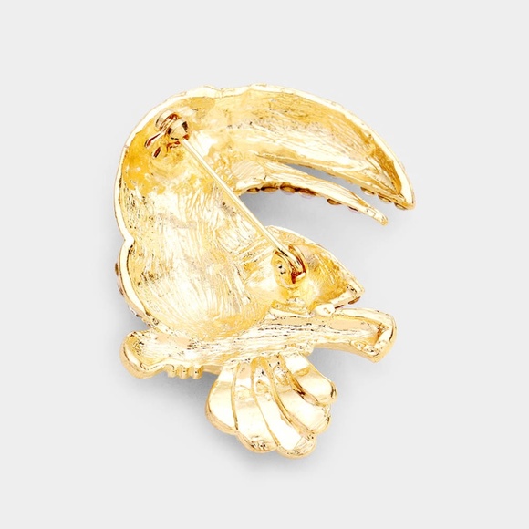 🏷️ Colorful Toucan Brooch Gold Tone Multi Color Crystals - Picture 2 of 3